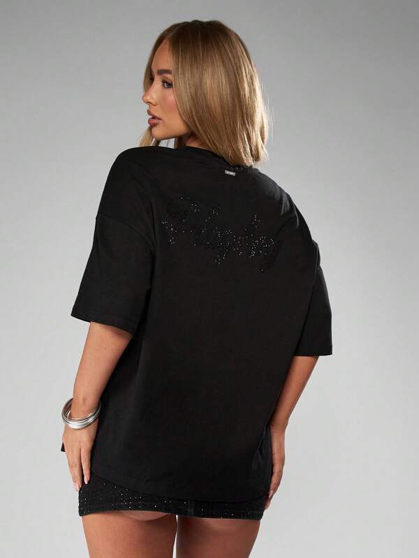 Missguided Missguided X Playboy Halloween Oversized Rhinestone Embellished T-Shirt With Sparkly Details