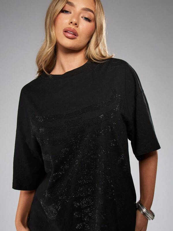 Missguided Missguided X Playboy Halloween Oversized Rhinestone Embellished T-Shirt With Sparkly Details