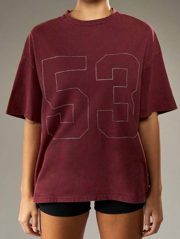 Missguided Missguided X Playboy Halloween Oversized Rhinestone Logo T-Shirt With Varsity Numbers
