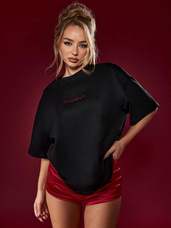 Missguided Missguided X Playboy Halloween Oversized T-Shirt With Diamante Logo