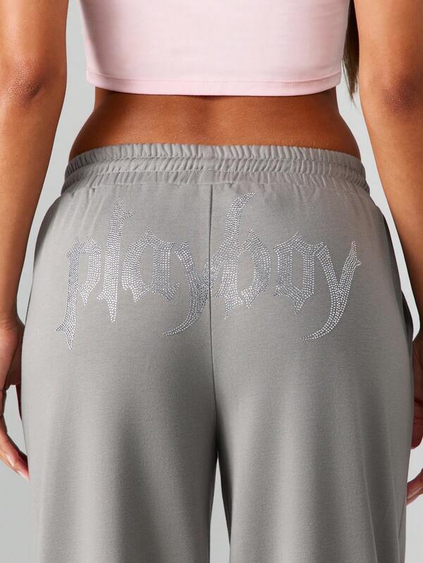 Missguided Missguided X Playboy Halloween Relaxed Wide Leg Pants With Crystal Flame Design