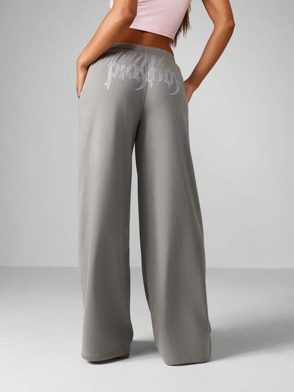 missguided Missguided x Playboy Halloween Relaxed Wide Leg Pants With Crystal Flame Design