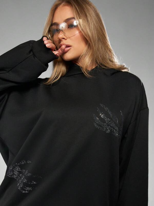 Missguided Missguided X Playboy Halloween Rhinestone Bunny Embellished Hoodie Dress With Pleated Skirt