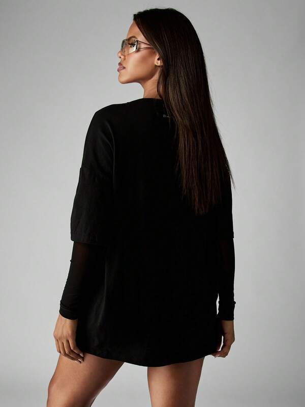 Missguided Missguided X Playboy Halloween Rhinestone Skeleton Design T-Shirt Mini Dress With Mesh Sleeves