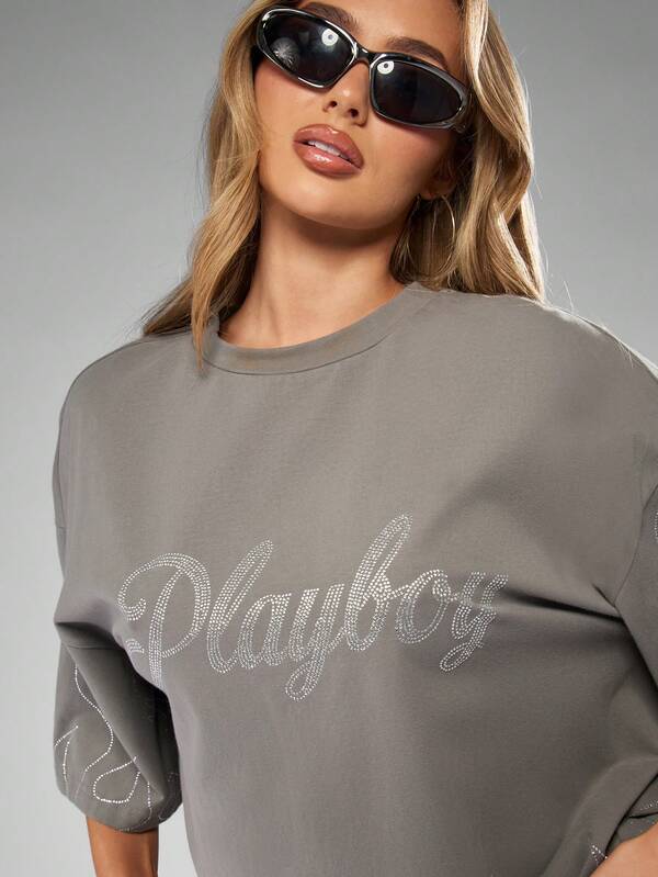 Missguided Missguided X Playboy Halloween Rhinestone T-Shirt With Flames