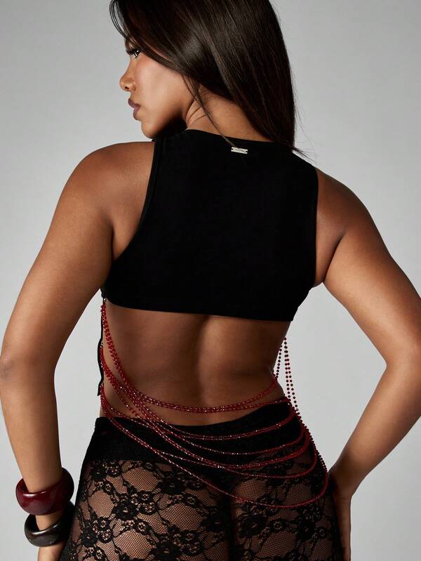 Missguided Missguided X Playboy Halloween Rhinestone Tank With Chain Detail