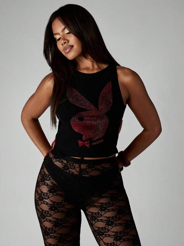 missguided Missguided x Playboy Halloween Rhinestone Tank With Chain Detail