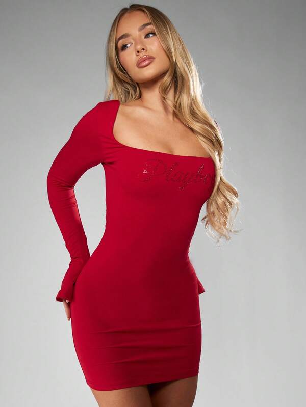 missguided Missguided x Playboy Halloween Square Neck Bodycon Mini Dress With Lace Up Back