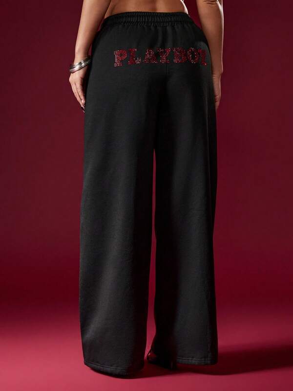 Missguided Missguided X Playboy Halloween Wide Leg French Terry Joggers With Rhinestone Detail