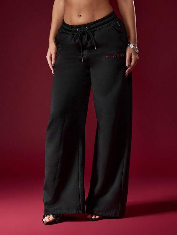 missguided Missguided x Playboy Halloween Wide Leg French Terry Joggers With Rhinestone Detail