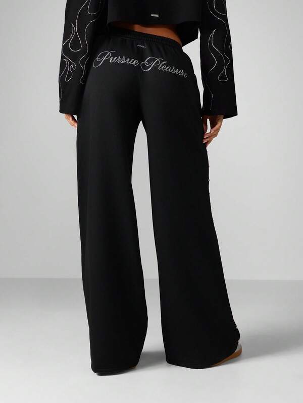 Missguided Missguided X Playboy Halloween Wide Leg Sweatpants With Rhinestone Logo And Studded Details