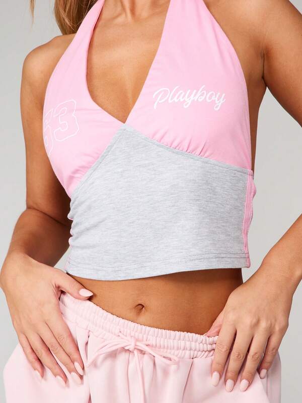 Missguided Missguided X Playboy Halter Neck Color Block Crop Top