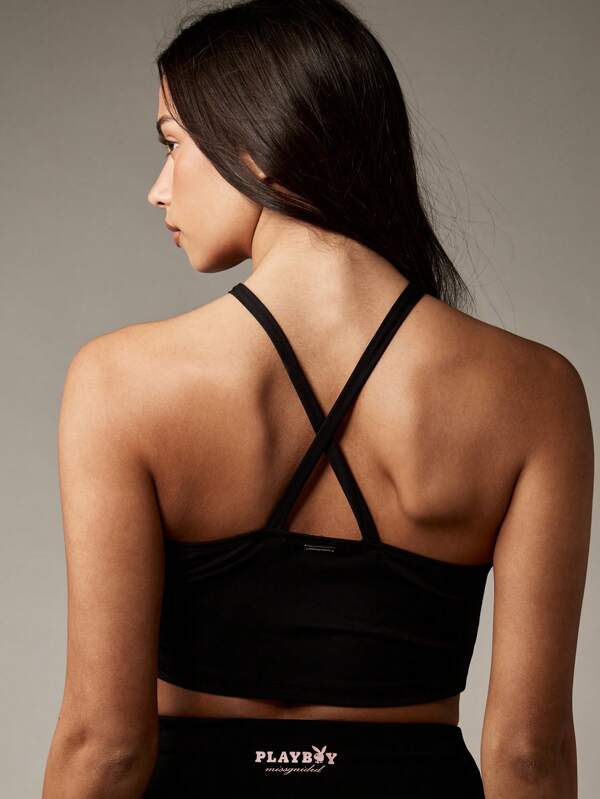 Missguided Missguided X Playboy Halter Neck Cross Over Strap Cami Crop Top