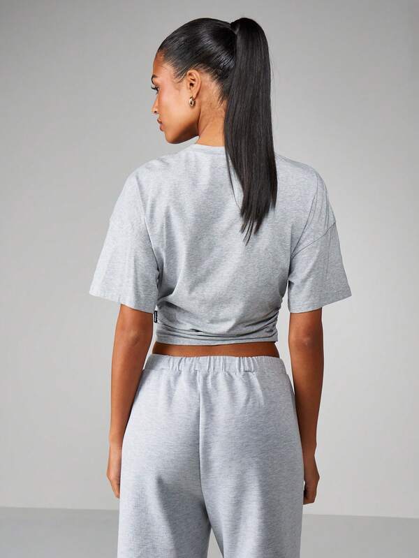 Missguided Missguided X Playboy Heather Grey T-Shirt With Rhinestone Text