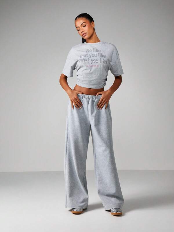 Missguided Missguided X Playboy Heather Grey T-Shirt With Rhinestone Text