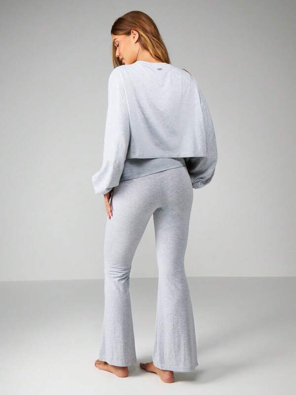 Missguided Missguided X Playboy Heather Script Long Sleeve Crop Top Flare Pants
