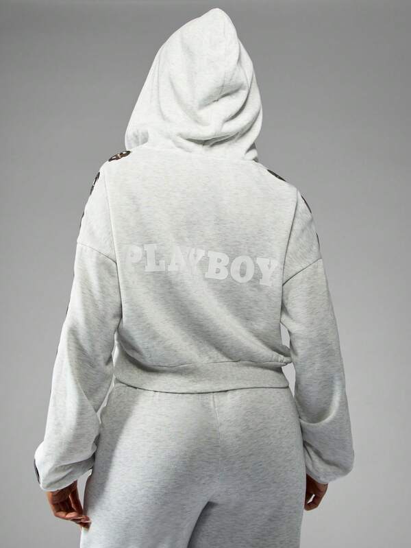 Missguided Missguided X Playboy Heather Zip Through Hoodie With Eyelet Detail
