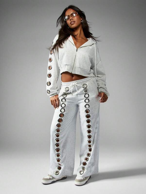 Missguided Missguided X Playboy Heather Zip Through Hoodie With Eyelet Detail
