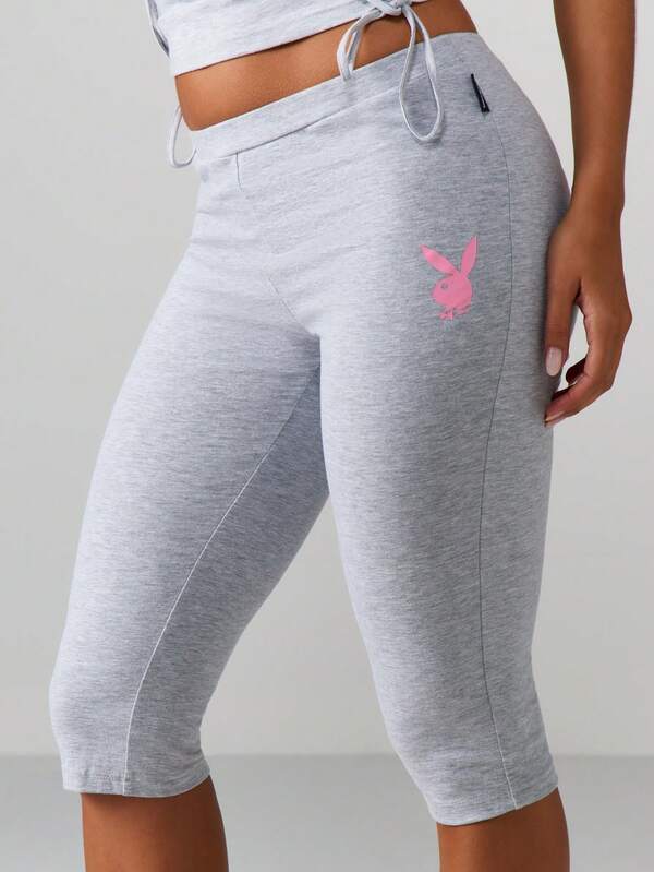 Missguided Missguided X Playboy Heathered Capri Leggings With Script Text