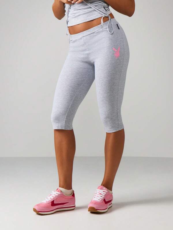 Missguided Missguided X Playboy Heathered Capri Leggings With Script Text