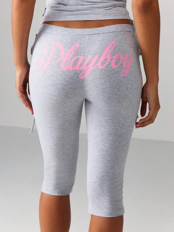 missguided Missguided x Playboy Heathered Capri Leggings With Script Text