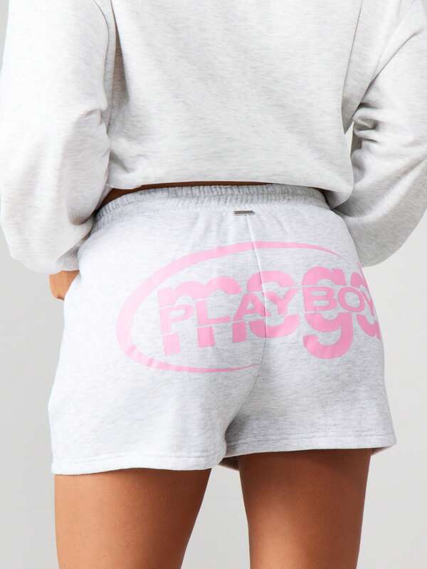 Missguided Missguided X Playboy Heathered Jogger Shorts With Print