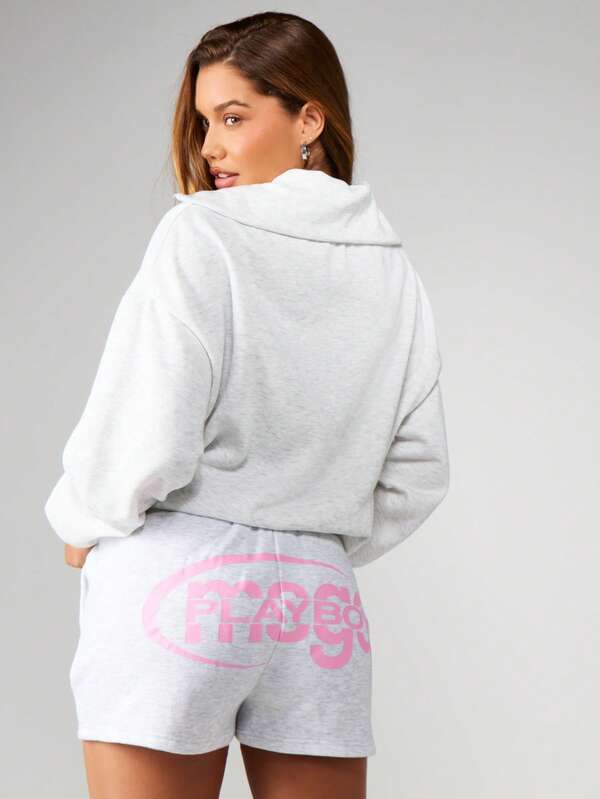 missguided Missguided x Playboy Heathered Jogger Shorts With Print