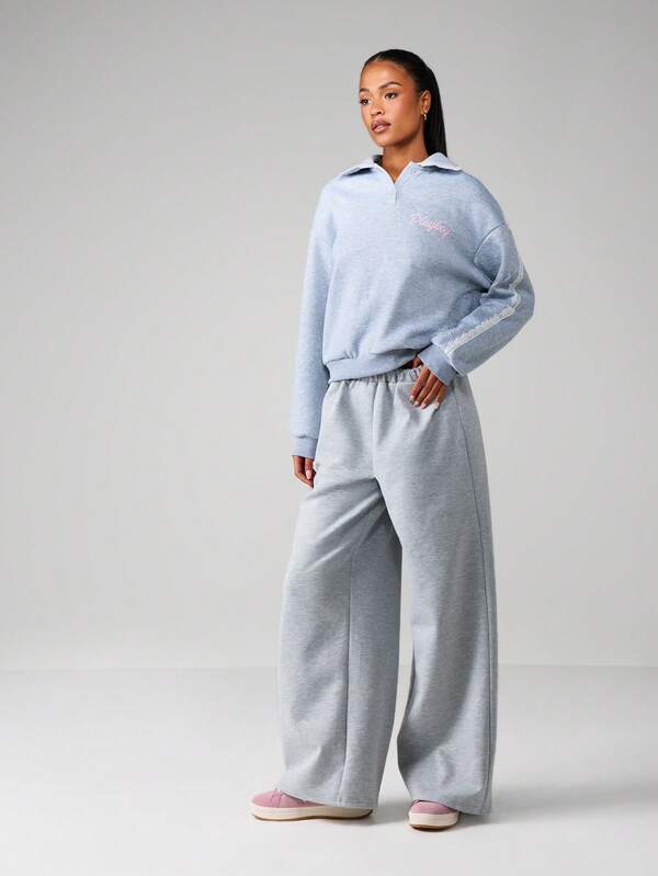 Missguided Missguided X Playboy Heathered Sweatshirt With Lace Trim And Pocket