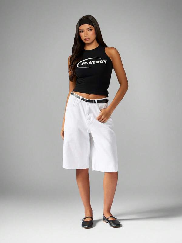 Missguided Missguided X Playboy High Neck Crop Tank With Logo Print