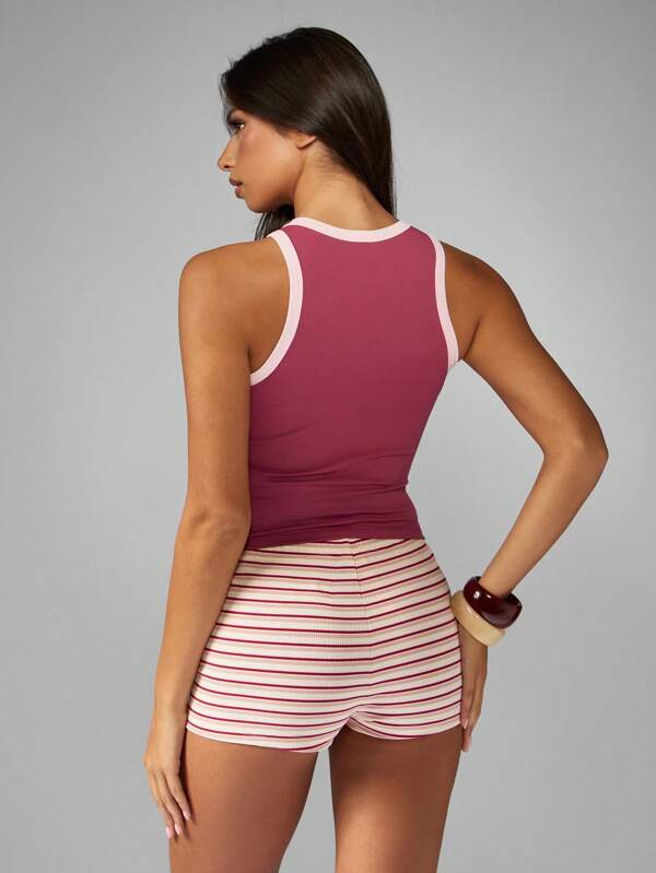 Missguided Missguided X Playboy High Neck Racer Back Crop Tank With Stripe Detail