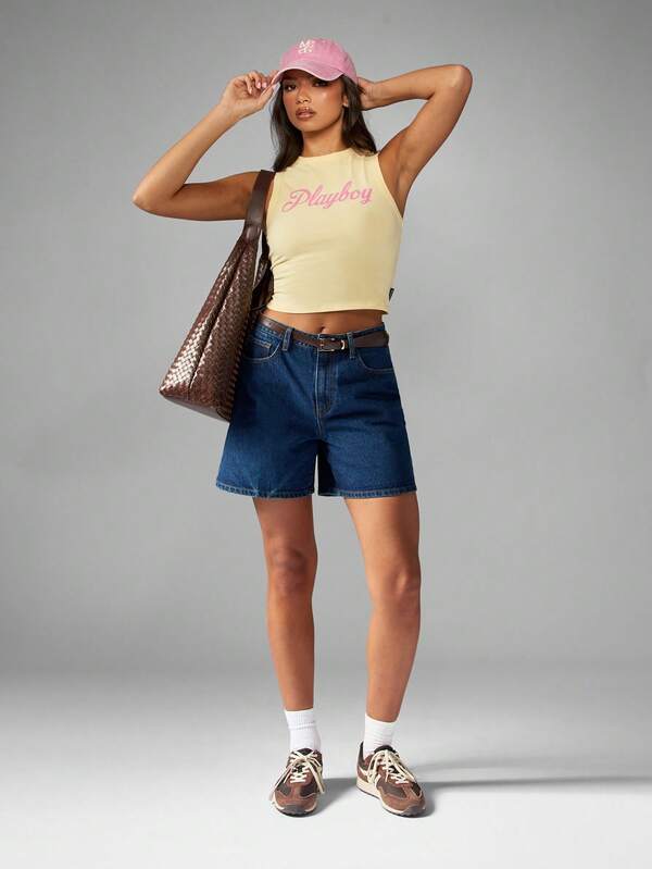 Missguided Missguided X Playboy High Neck Sleeveless Crop Tank With Brand Logo