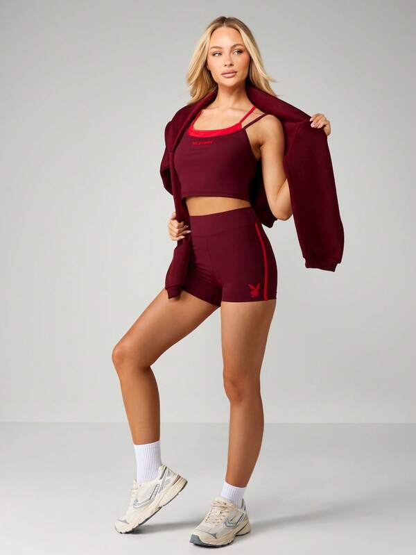 Missguided Missguided X Playboy High Rise Athletic Shorts With Side Stripes