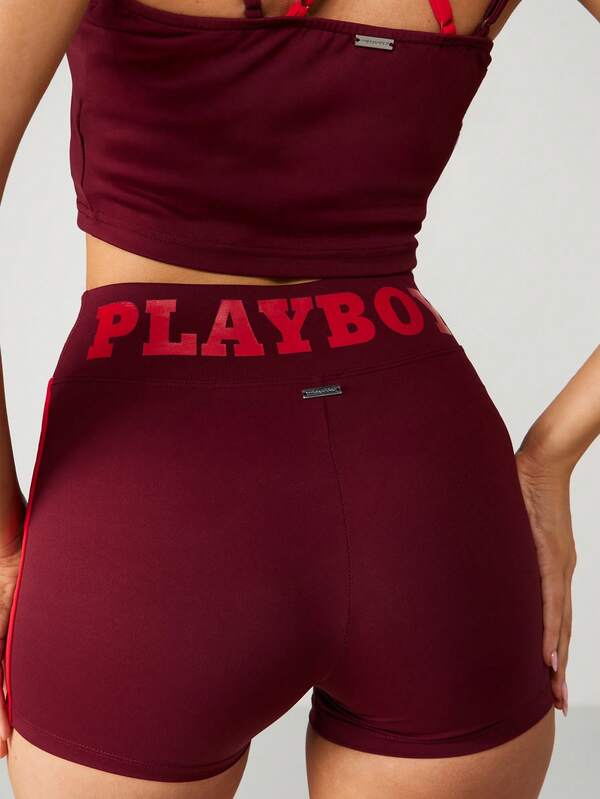 Missguided Missguided X Playboy High Rise Athletic Shorts With Side Stripes