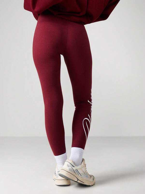 Missguided Missguided X Playboy High Rise Burgundy Leggings With Script Graphics