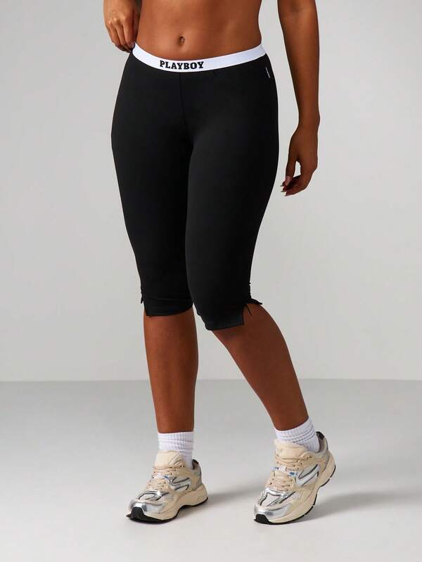 missguided Missguided x Playboy High Rise Capri Leggings With Branded Waistband