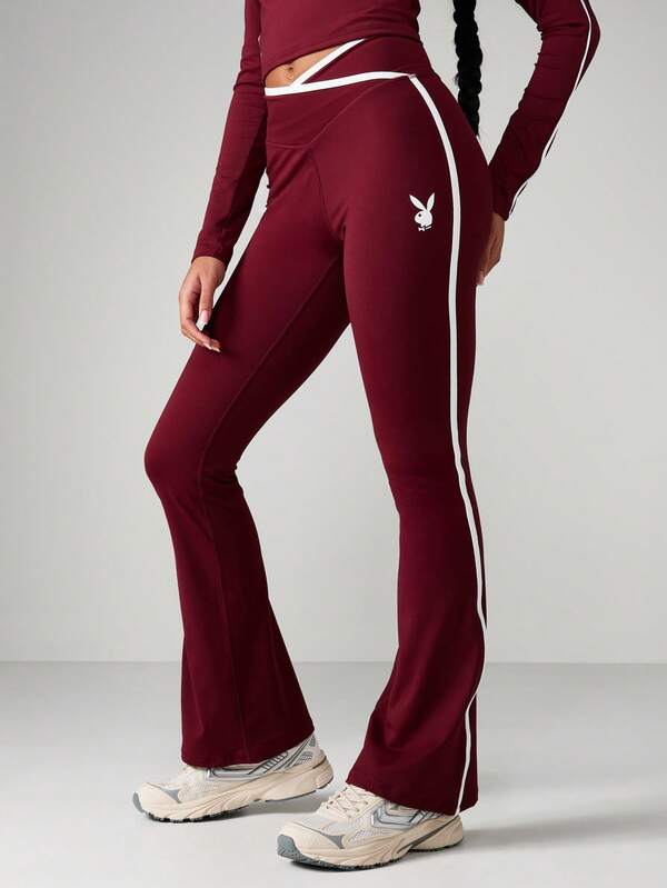missguided Missguided x Playboy High Rise Flare Pants With Side Stripes