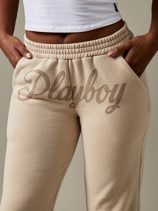 Missguided Missguided X Playboy High Rise Fleece Joggers With Elastic Ankle Cuffs