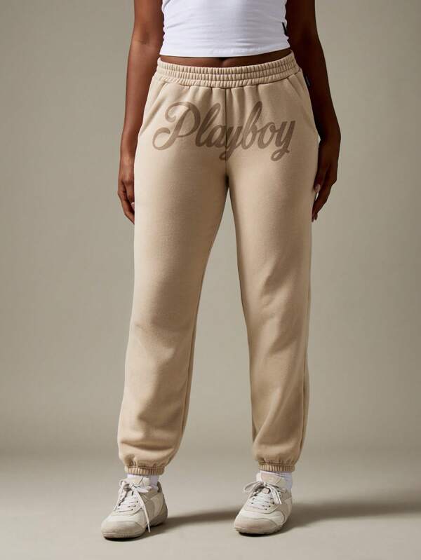 missguided Missguided x Playboy High Rise Fleece Joggers With Elastic Ankle Cuffs