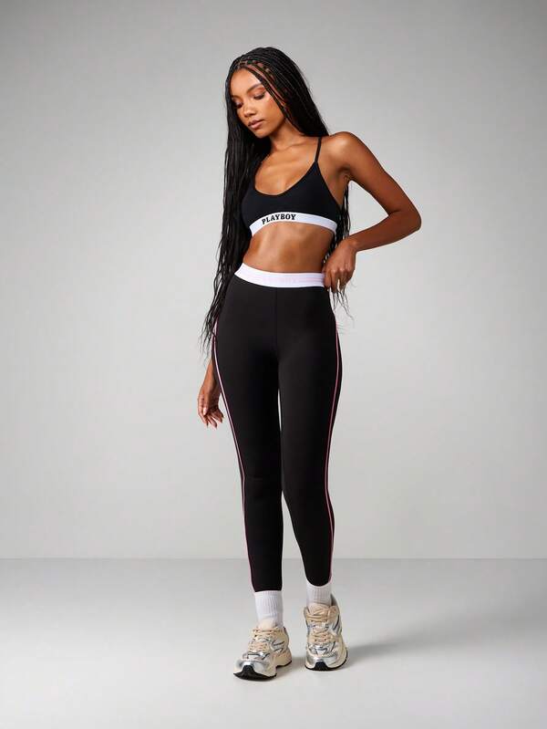 Missguided Missguided X Playboy High Rise Leggings With Side Stripe