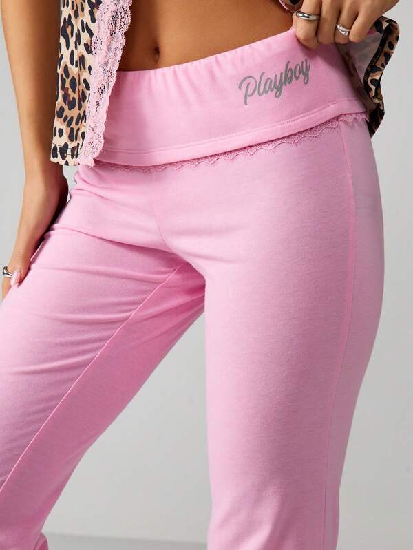 Missguided Missguided X Playboy High Waist Flare Leg Pants With Print