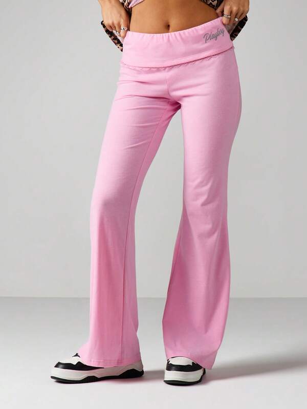 missguided Missguided x Playboy High Waist Flare Leg Pants With Print
