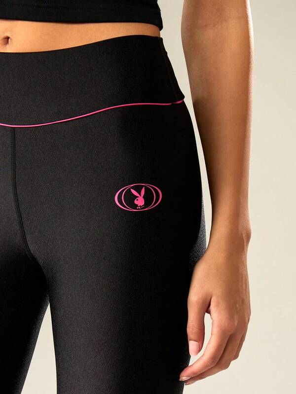 Missguided Missguided X Playboy High Waist Leggings With Pink Contrast