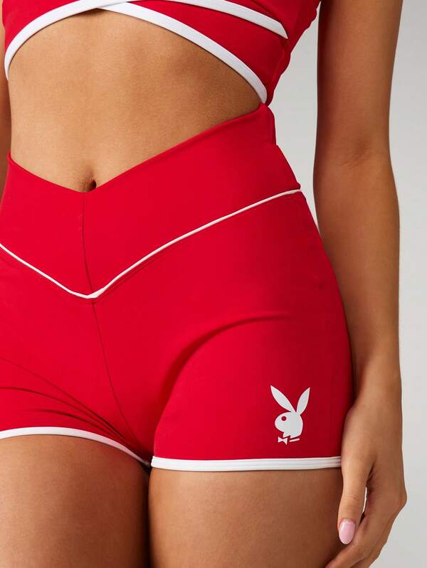 Missguided Missguided X Playboy High Waisted Athletic Shorts With Logo Accent