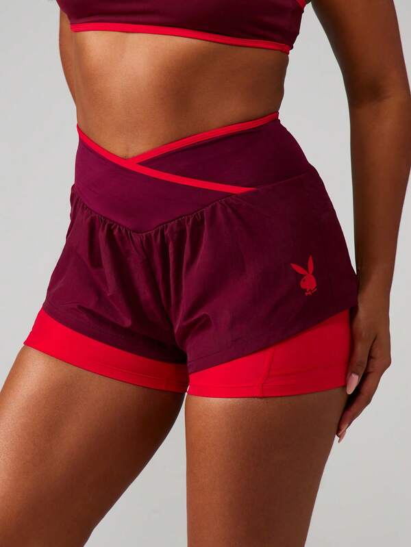 missguided Missguided x Playboy High Waisted Athletic Shorts With Contrast Trim
