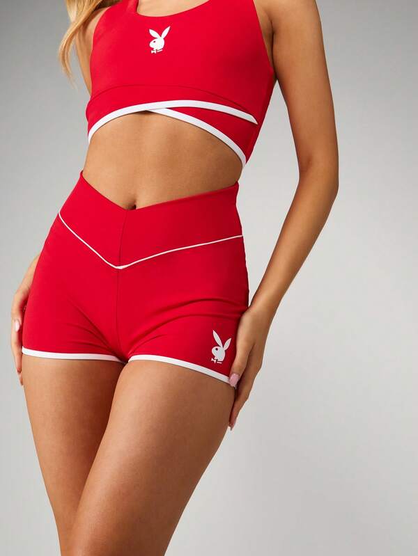 missguided Missguided x Playboy High Waisted Athletic Shorts With Logo Accent