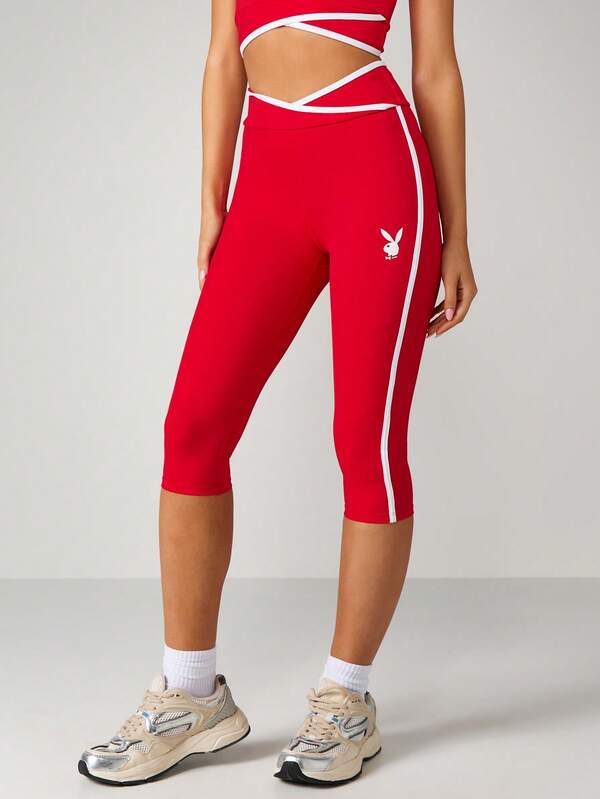 Missguided Missguided X Playboy High Waisted Capri Leggings With Contrast Trim