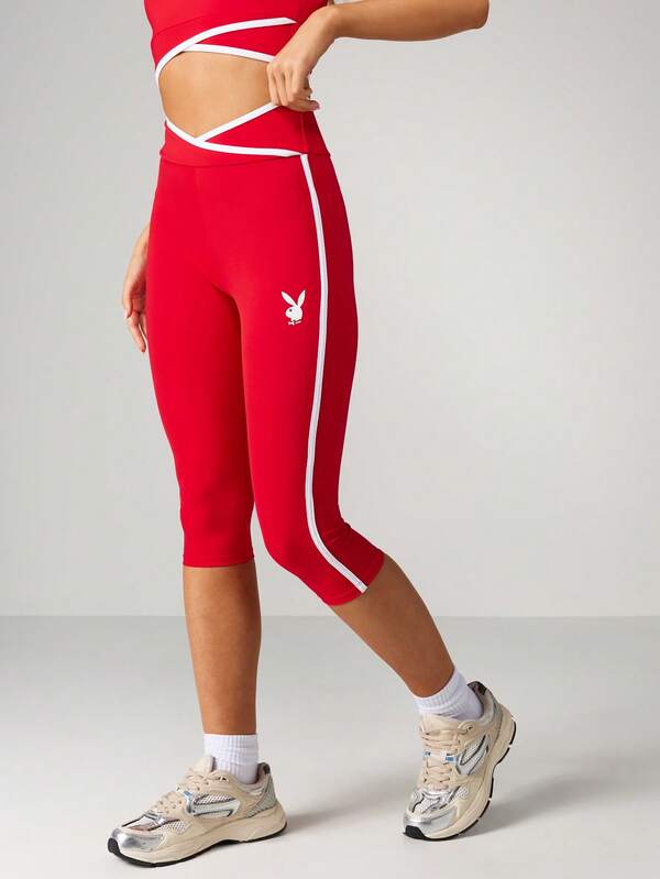missguided Missguided x Playboy High Waisted Capri Leggings With Contrast Trim