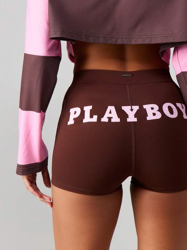 missguided Missguided x Playboy High Waisted Cycling Shorts With Logo Print