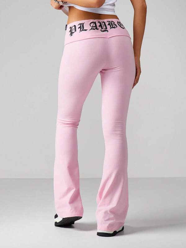 Missguided Missguided X Playboy High Waisted Embroidered Flare Pants With Logo