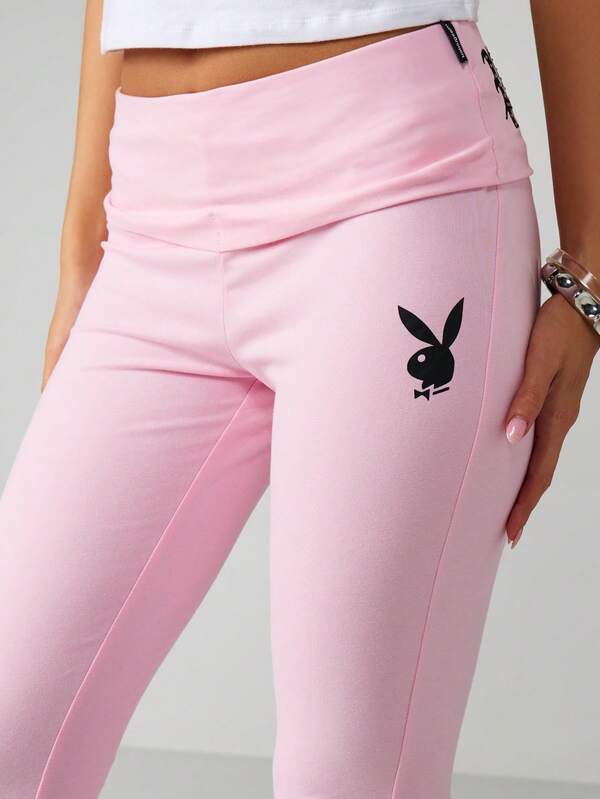 Missguided Missguided X Playboy High Waisted Embroidered Flare Pants With Logo